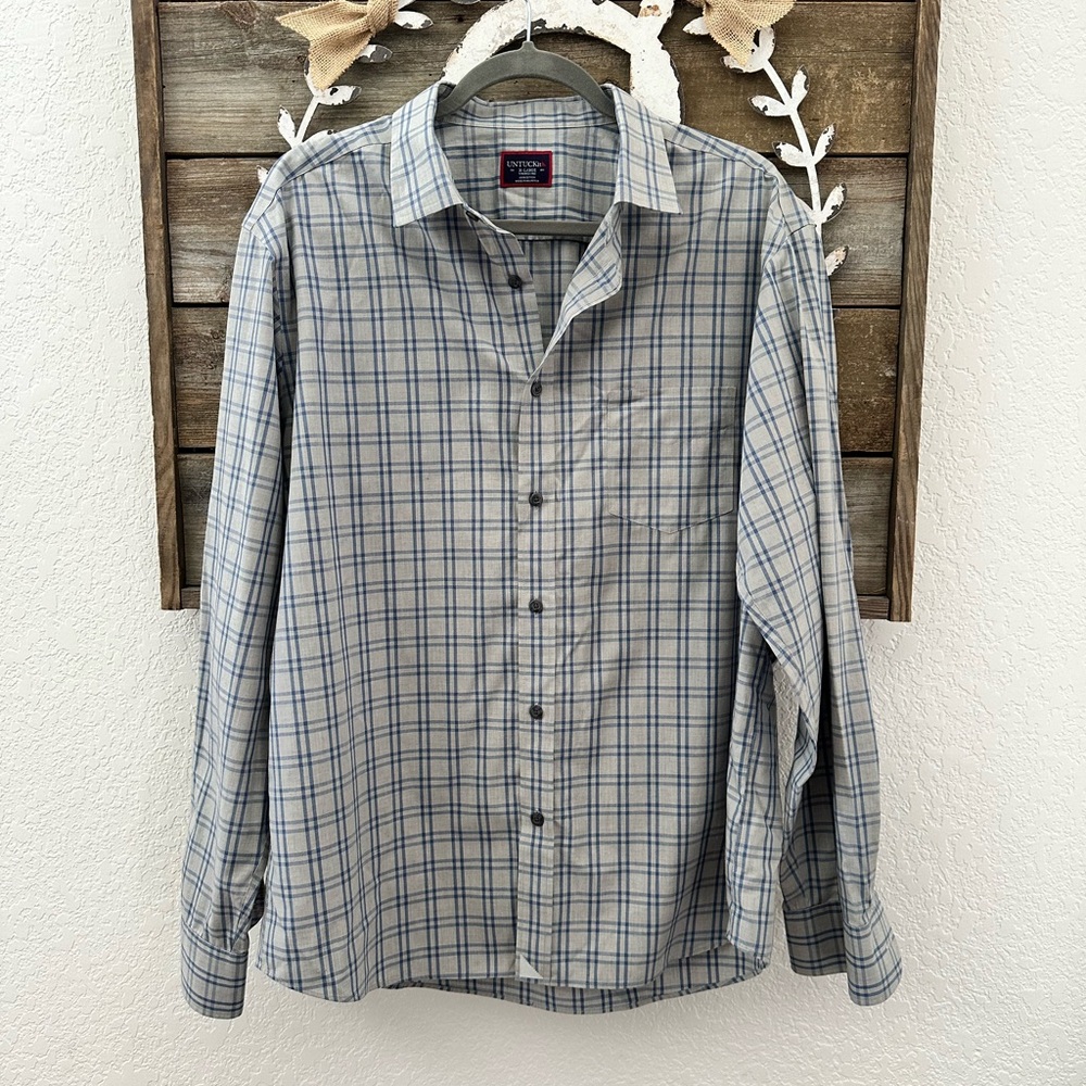 Untuckit Benziger WF windowpane grid plaid button down cotton shirt men’s XL